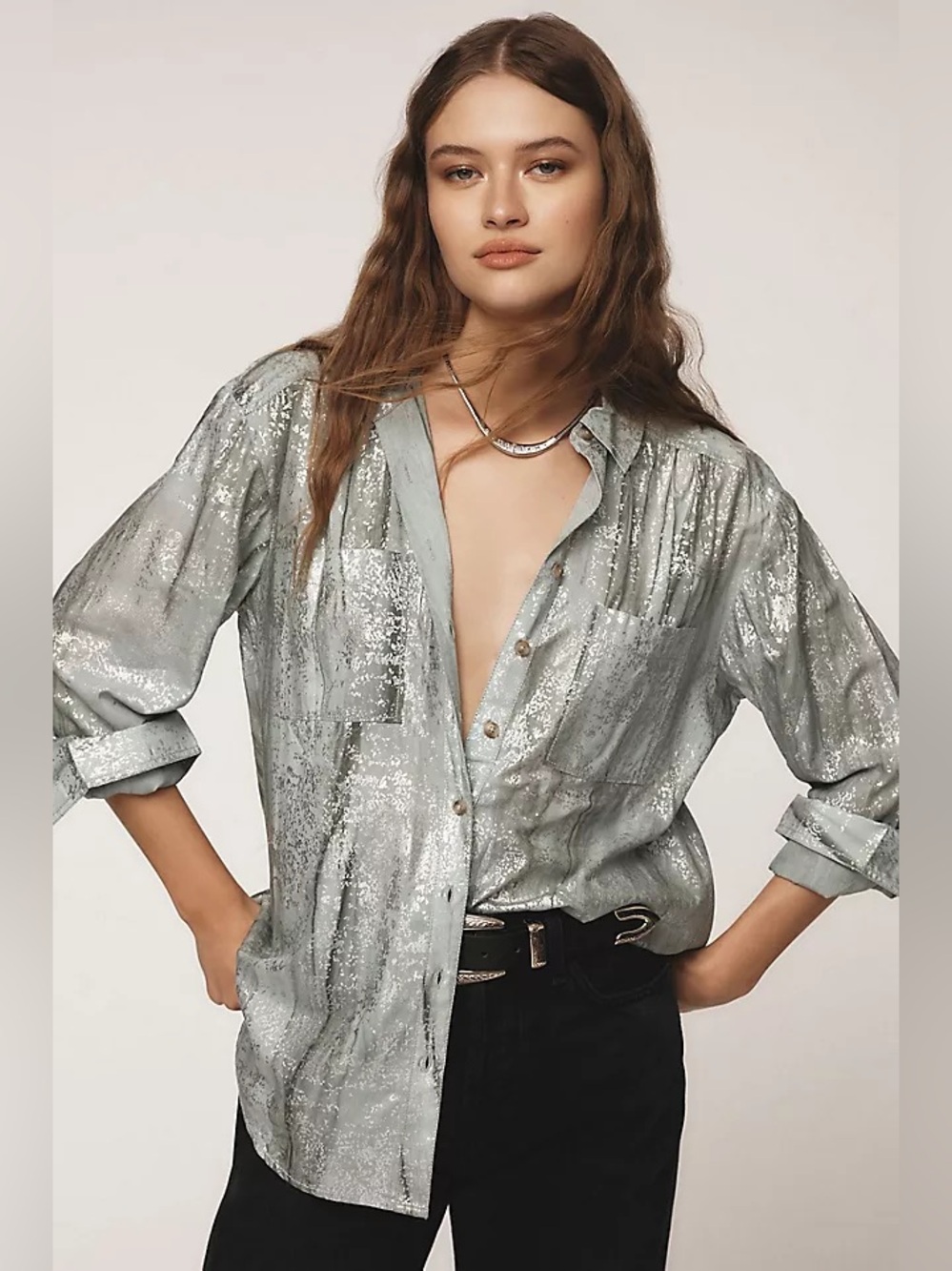 Anthropologie Pilcro Foil Shine Buttondown Shirt (Price Firm)